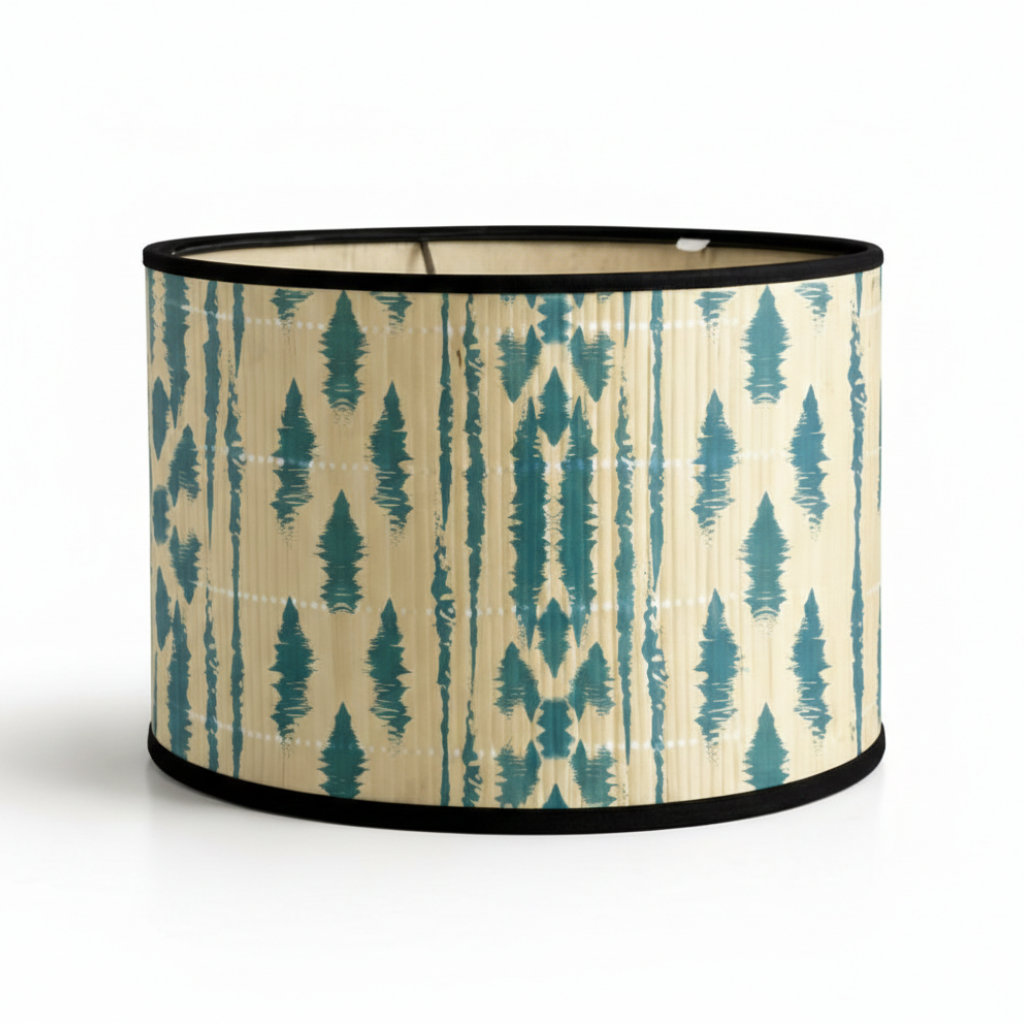 Abat Jour Bambou – Tambour Motifs Bleus Cascade