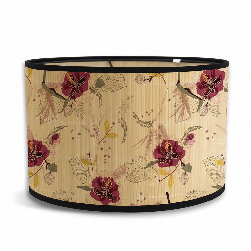 Abat Jour Bambou – Tambour Fleurs Bordeaux