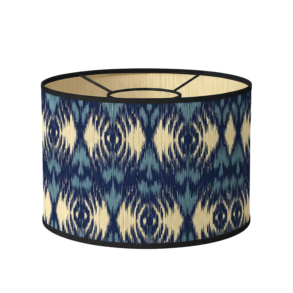 Abat Jour Bambou – Tambour Motifs Bleus