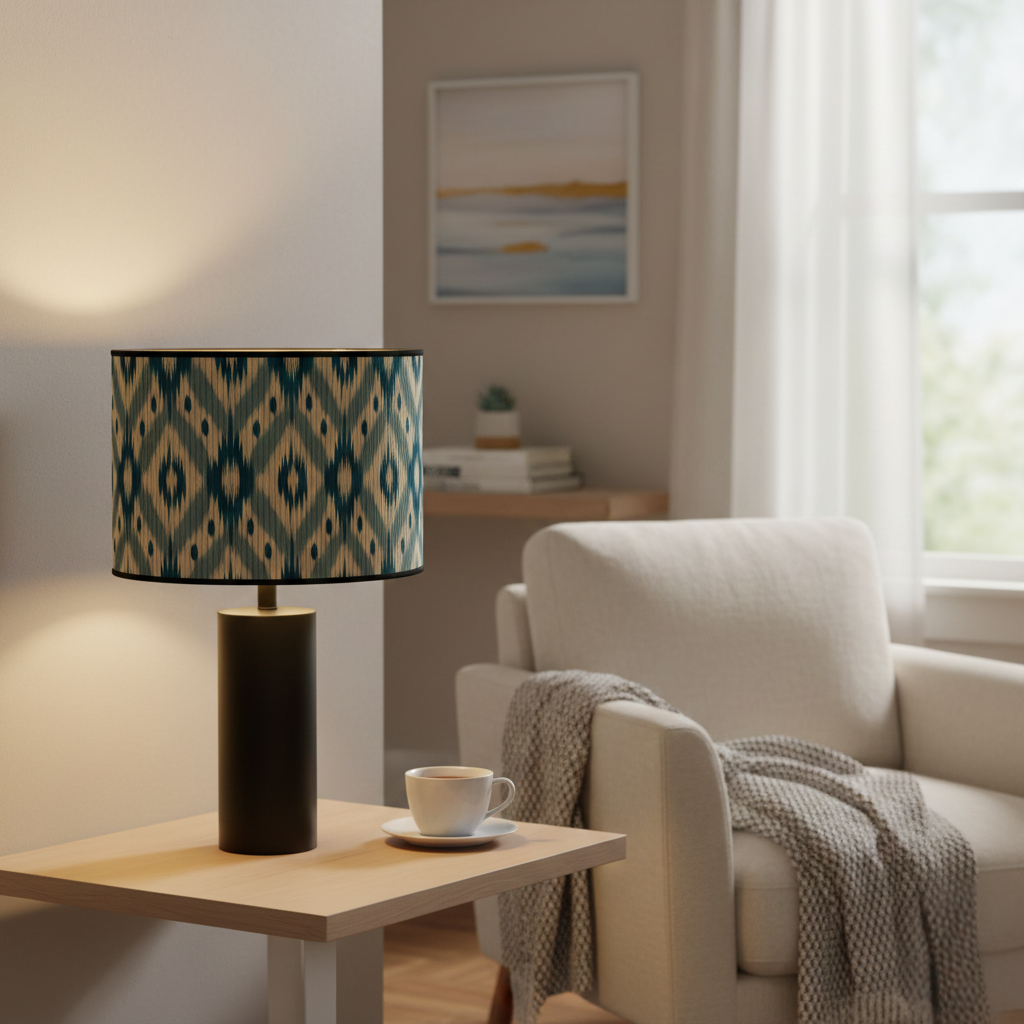 Abat Jour Bambou – Tambour Diamant Bleu