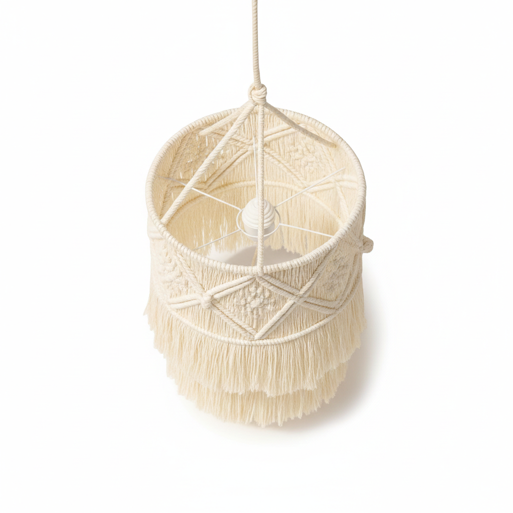 Abat Jour Suspension Macramé En Coton – Luminaire Bohème Nusa