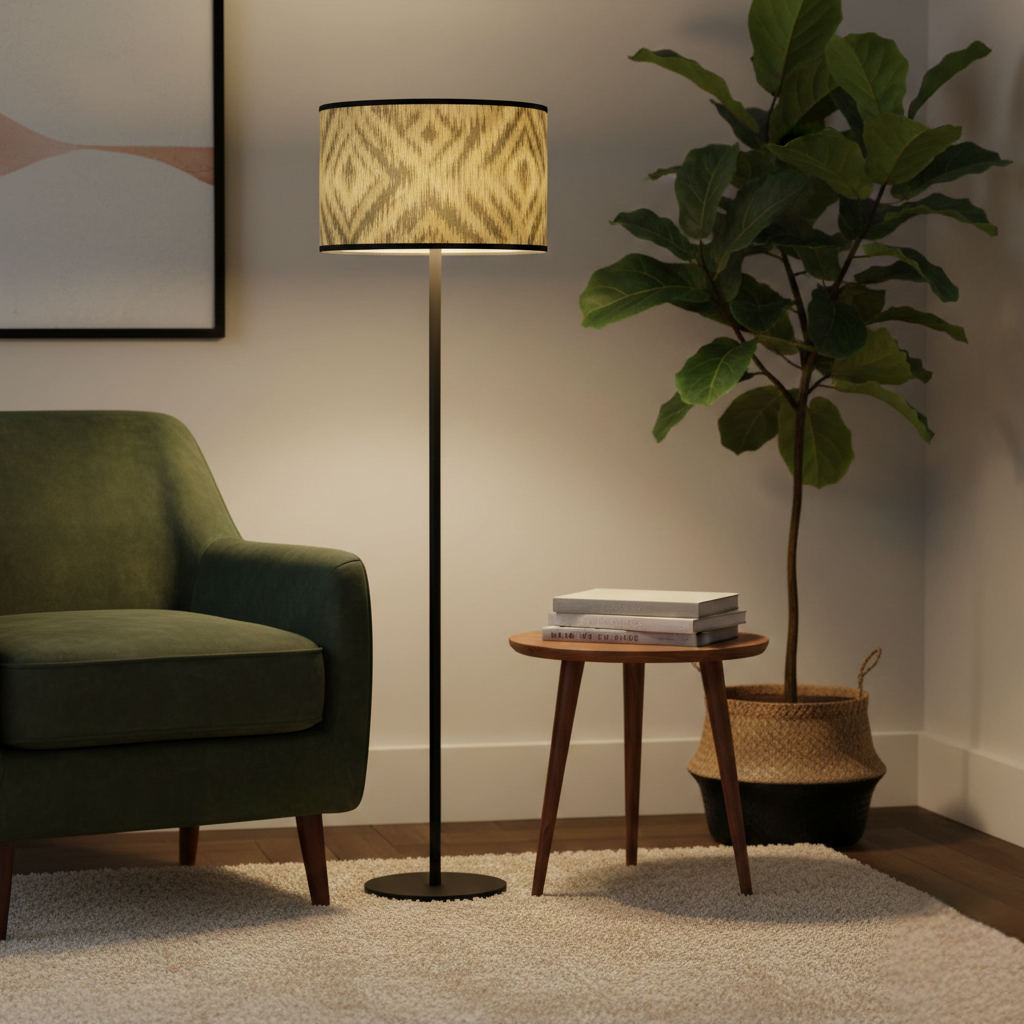 Abat Jour Bambou – Tambour Losanges Gris