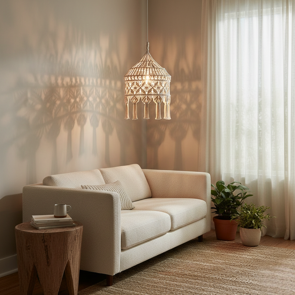 Abat Jour Suspension En Coton – Luminaire Bohème Graphique