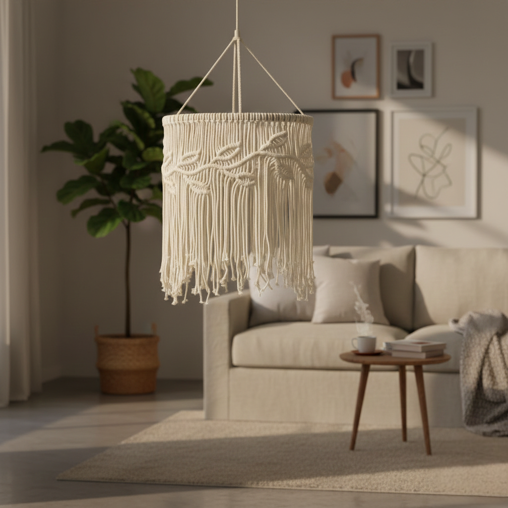 Abat Jour Suspension Macramé En Coton – Luminaire Bohème Lino