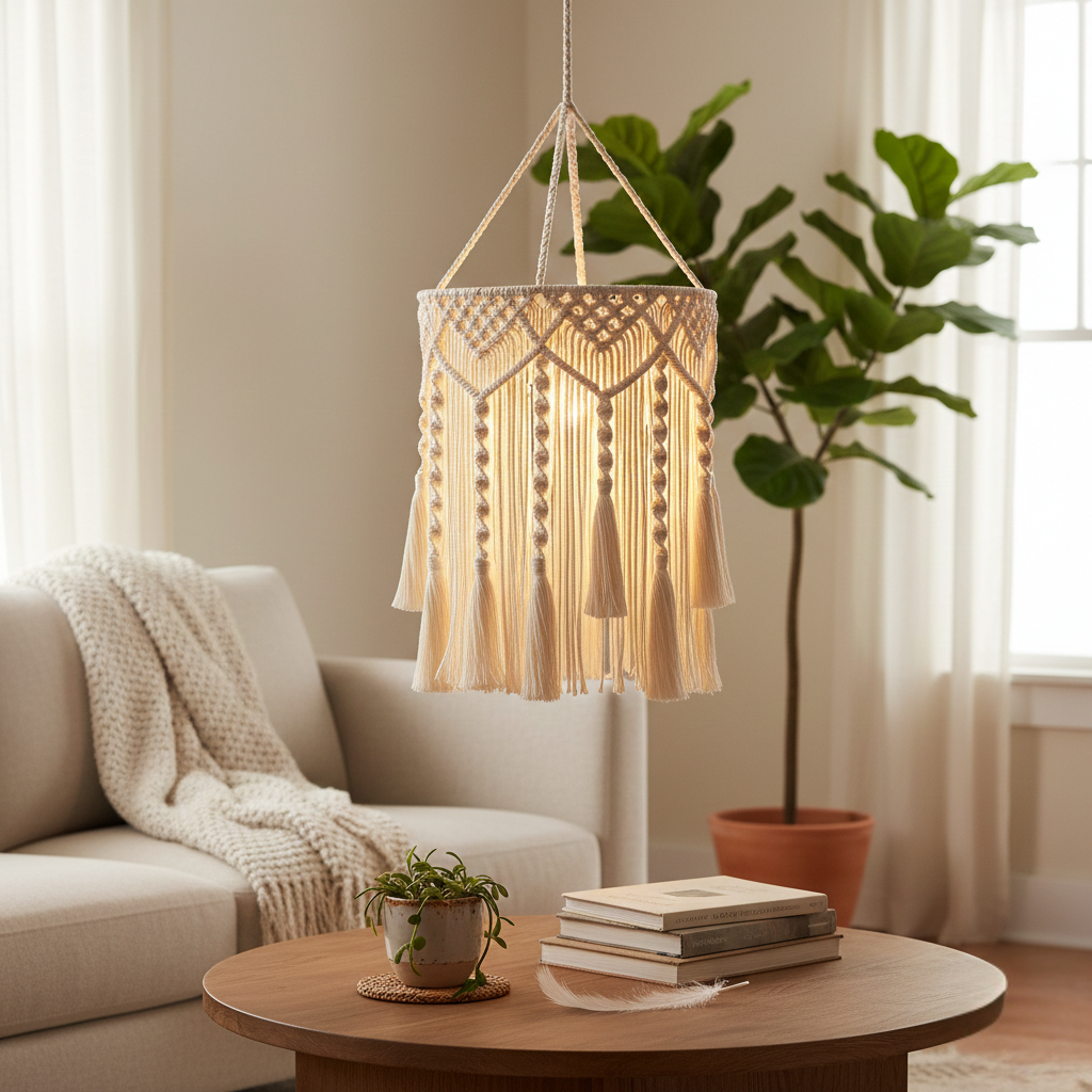 Abat Jour Suspension Macramé En Coton – Amaé Bohème