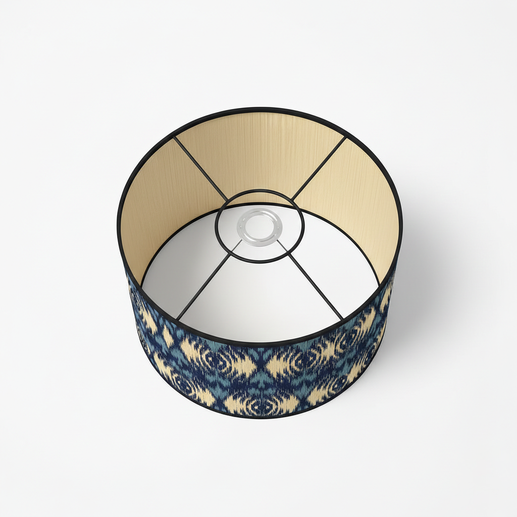 Abat Jour Bambou – Tambour Motifs Bleus