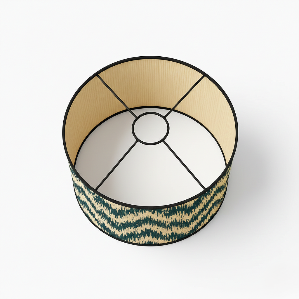 Abat Jour Bambou – Tambour Motifs Vagues Vertes