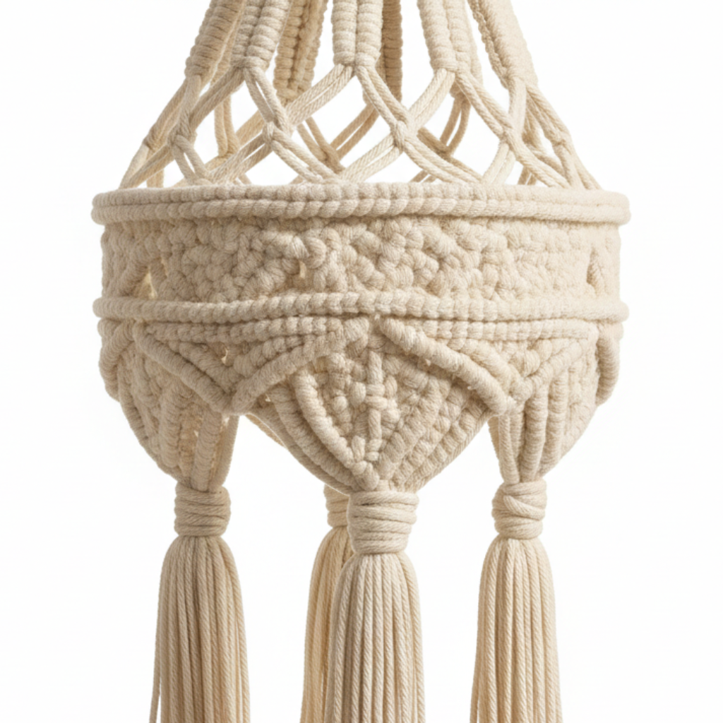 Abat Jour Suspension Macramé En Coton – Luminaire Bohème Yala