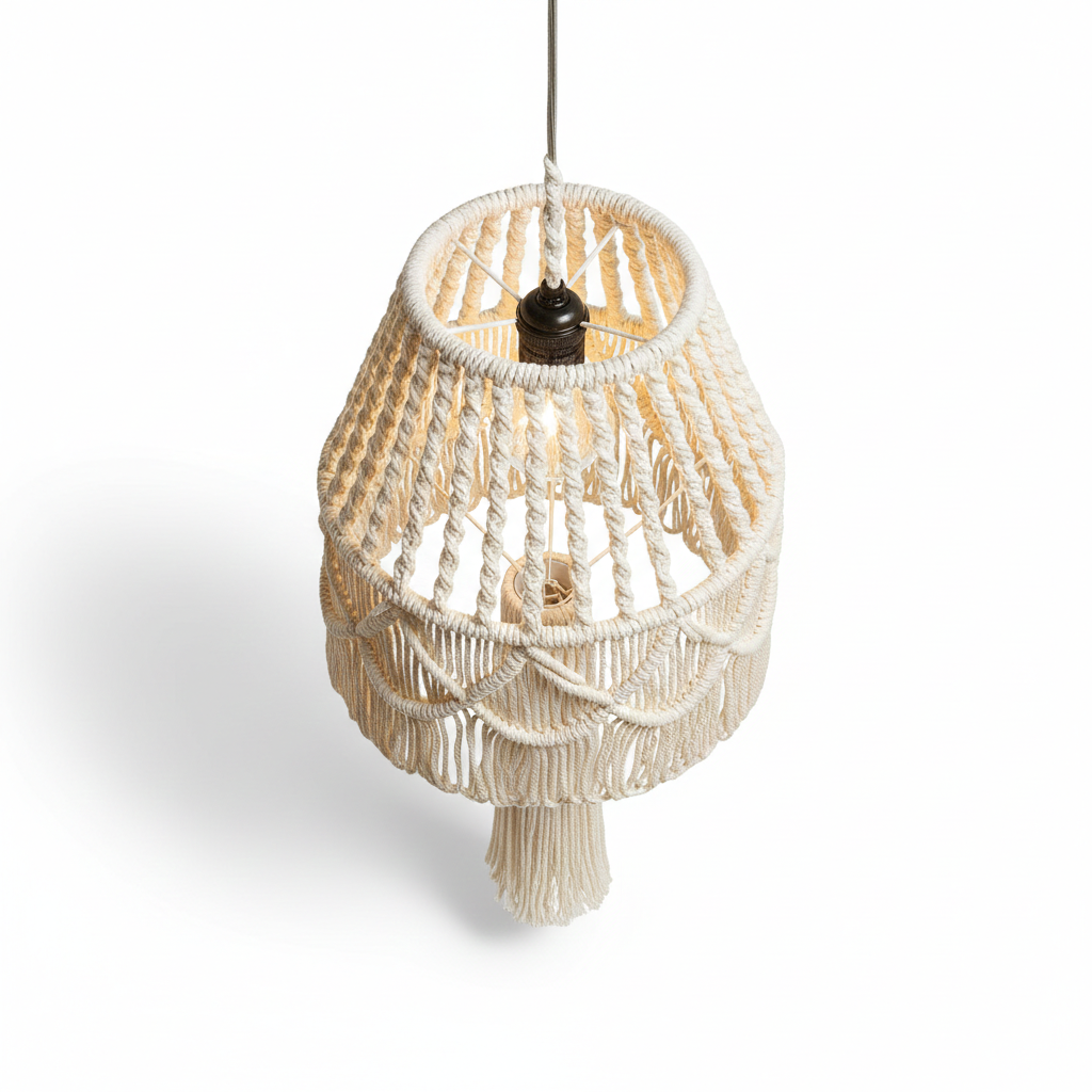 Abat jour Suspension Macramé Coton – Luminaire Bohème Viroa