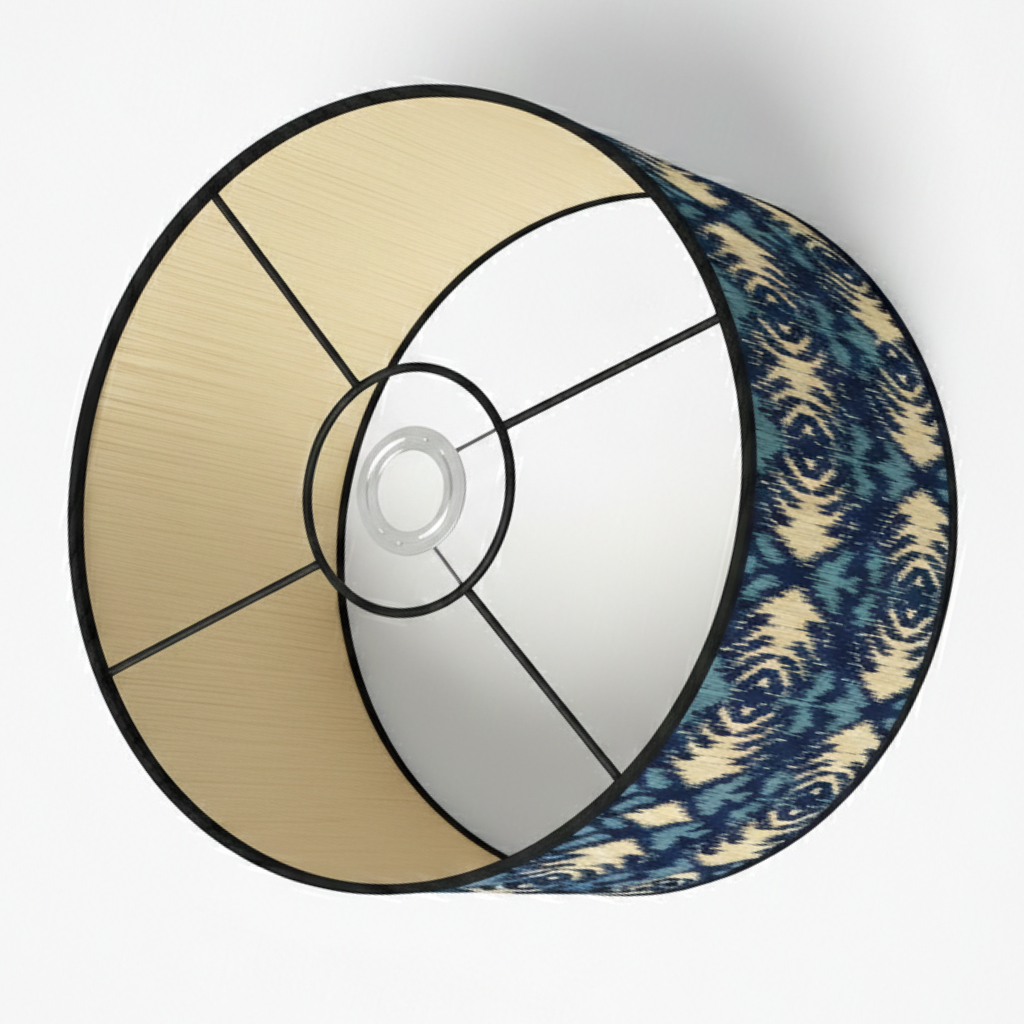 Abat Jour Bambou – Tambour Motifs Bleus