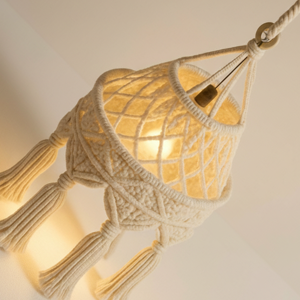 Abat Jour Suspension Macramé En Coton – Luminaire Bohème Yala