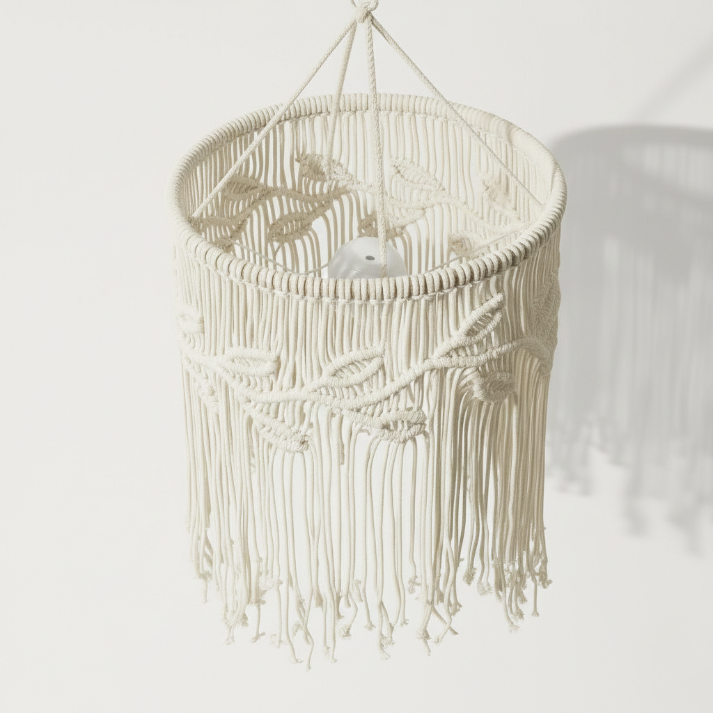 Abat Jour Suspension Macramé En Coton – Luminaire Bohème Lino