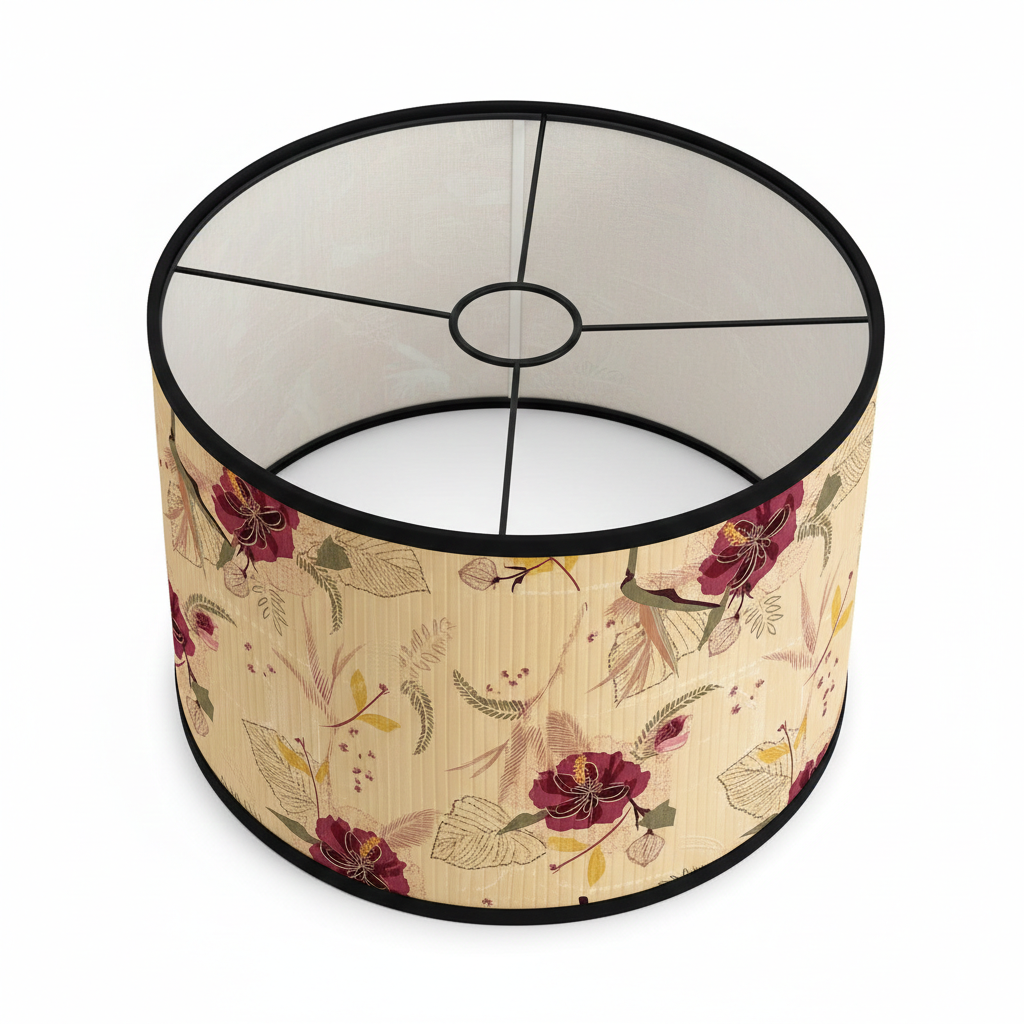 Abat Jour Bambou – Tambour Fleurs Bordeaux