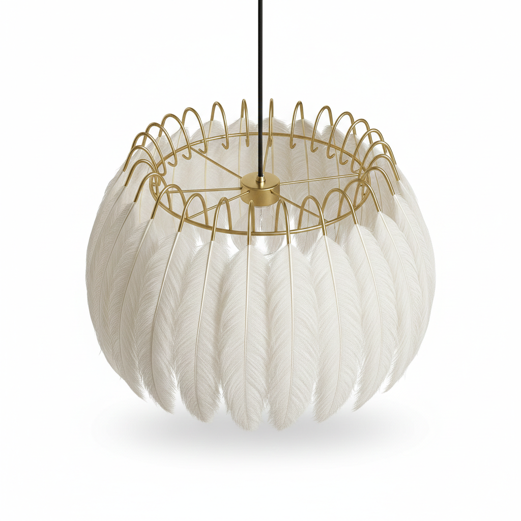 Abat Jour Suspension Plume Blanche – Luminaire Bohème