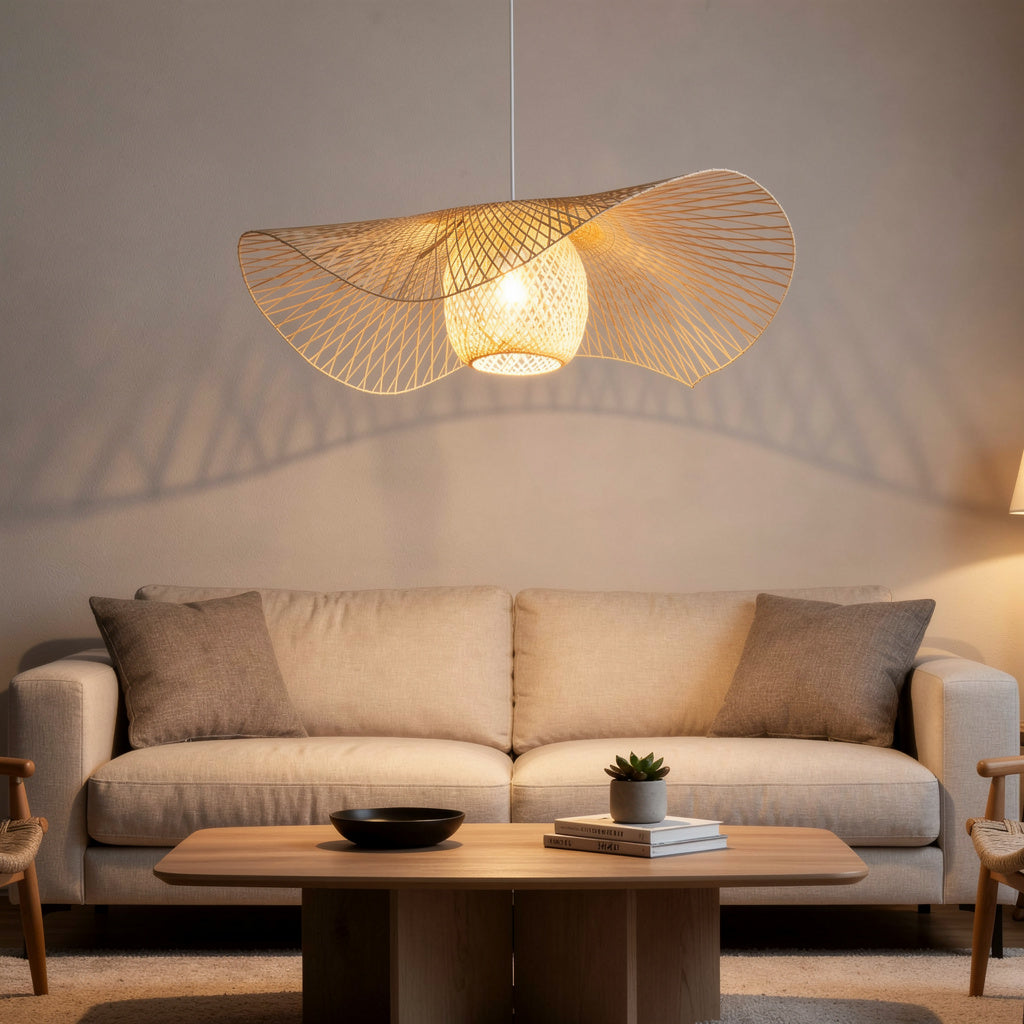 Abat jour Suspension Japonais en rotin