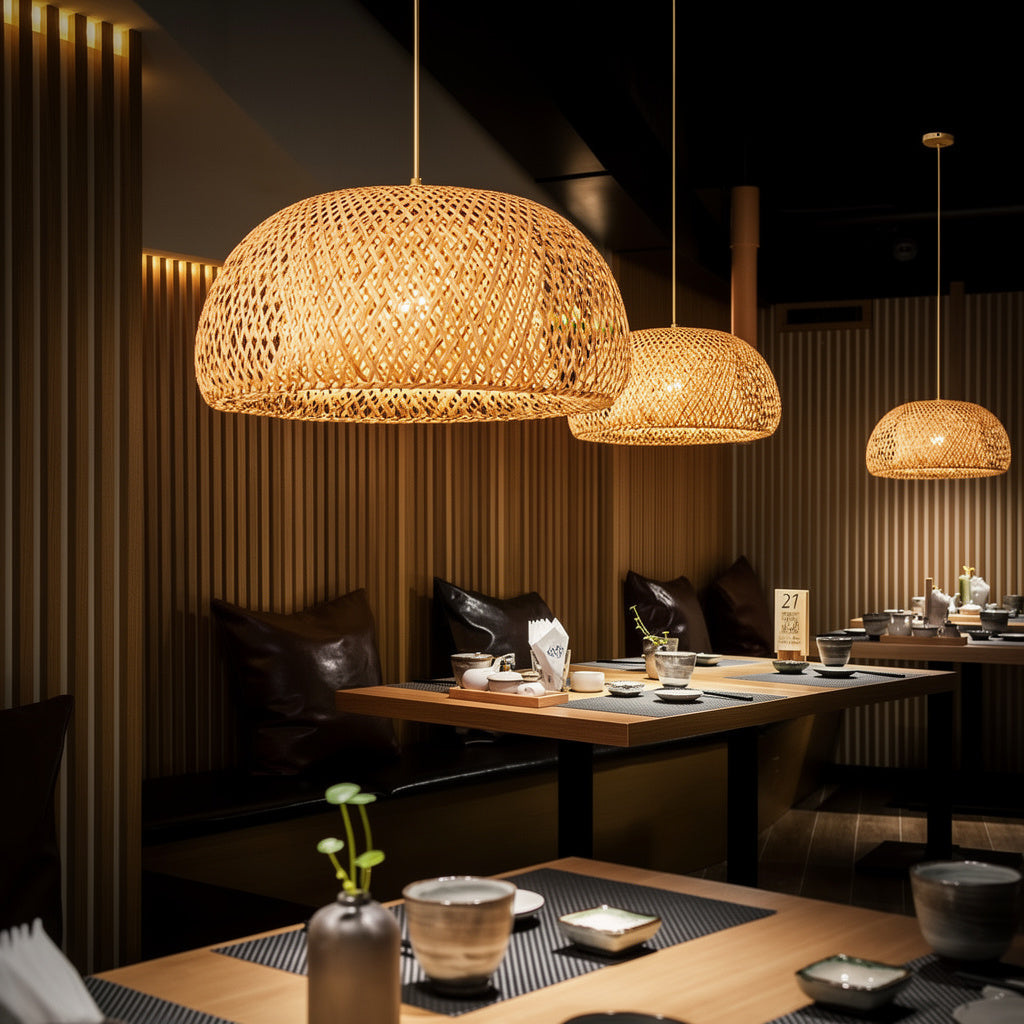 Abat jour suspension lanterne en rotin
