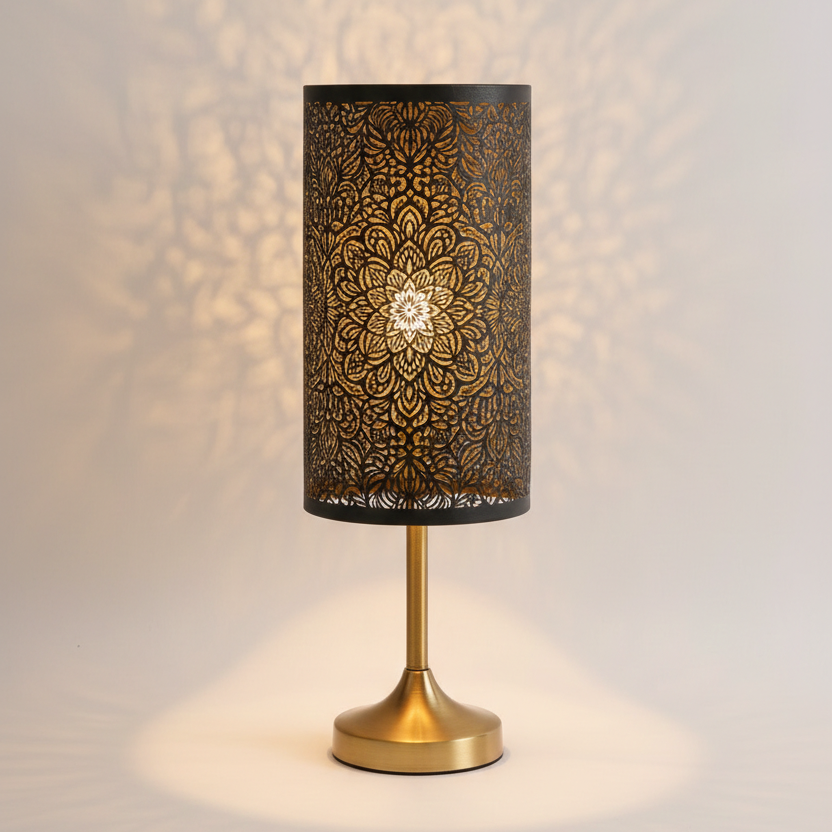 Abat Jour Métal Floral – Cylindrique Doré