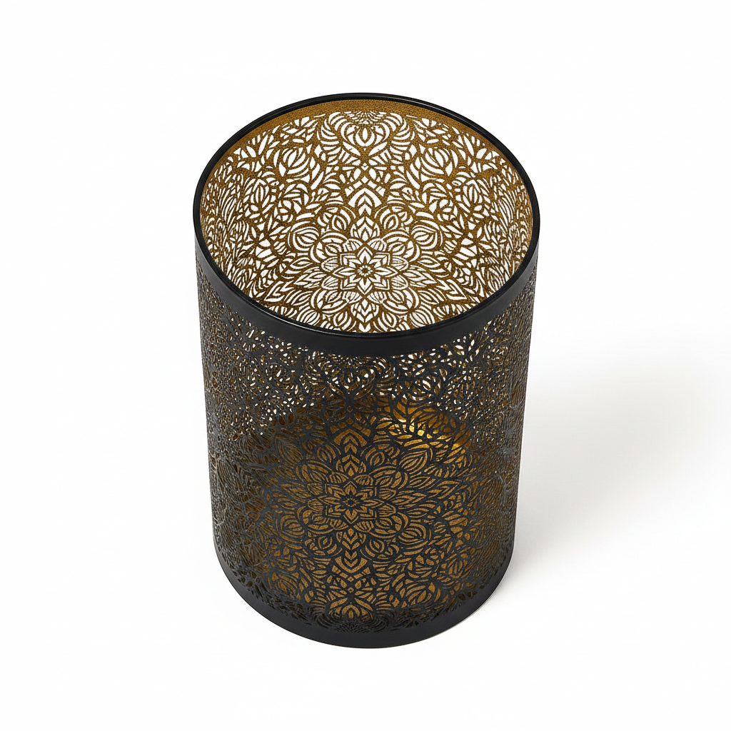 Abat Jour Métal Floral – Cylindrique Doré