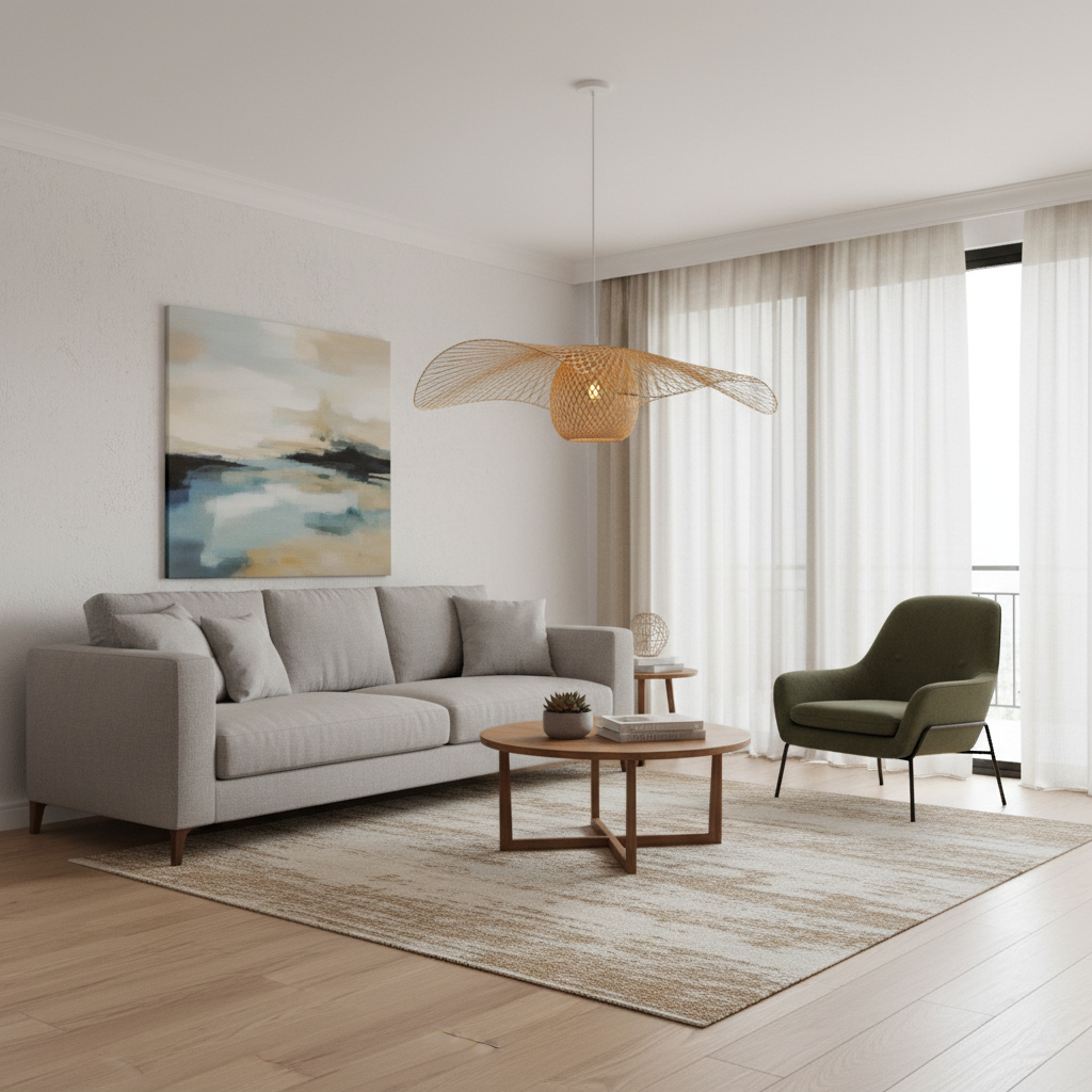 Abat jour Suspension Japonais en rotin