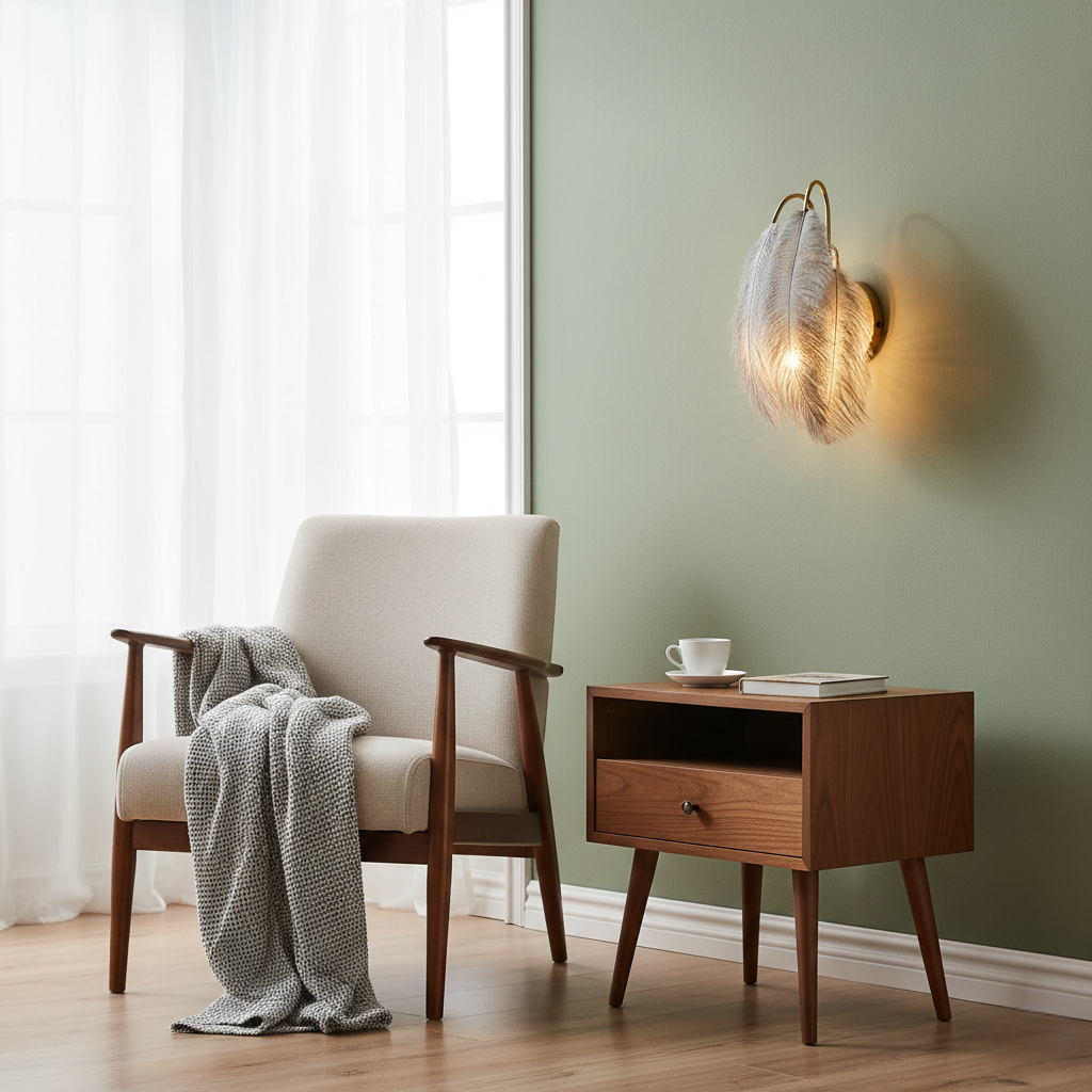 Abat Jour Applique Plume Murale – Luminaire Bohème