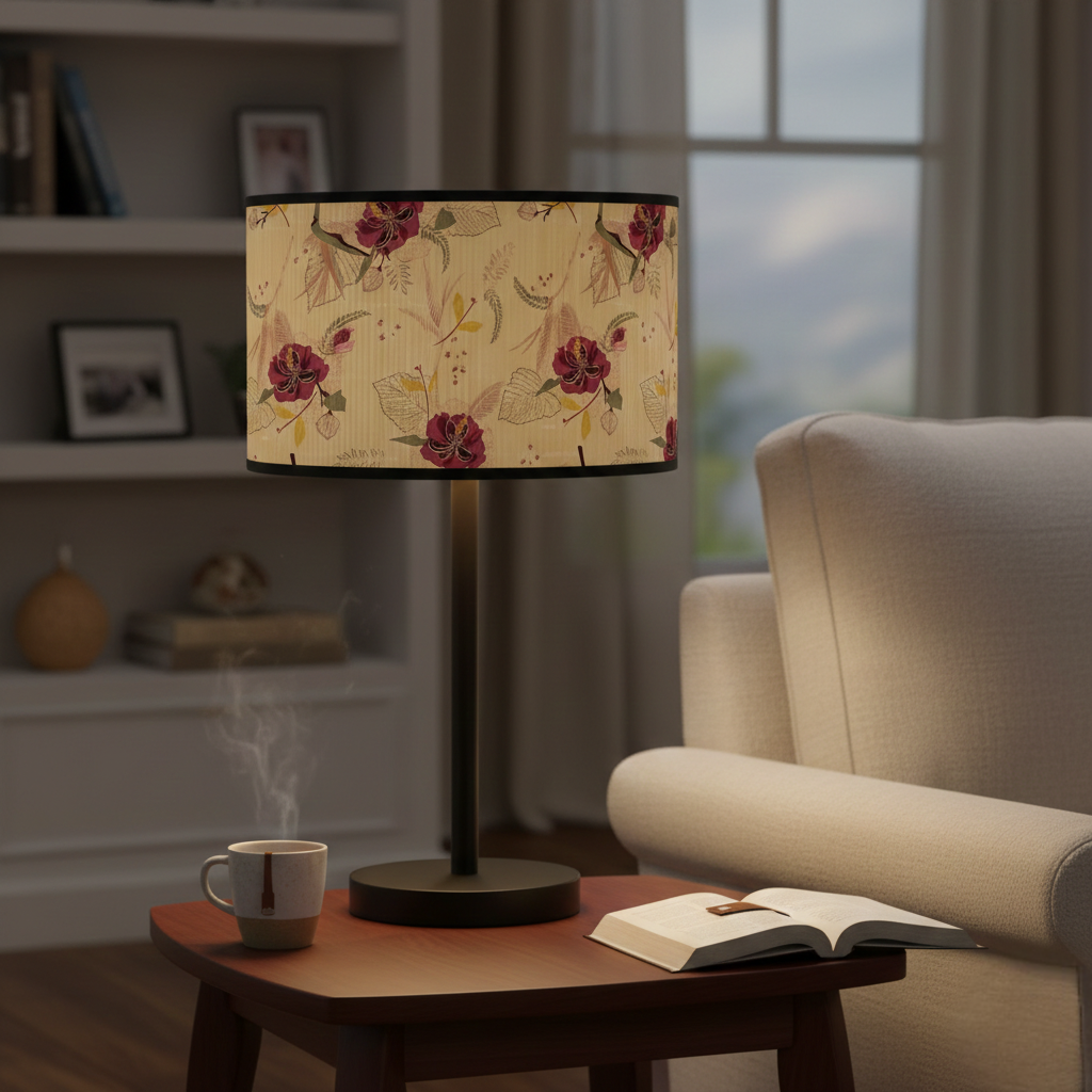 Abat Jour Bambou – Tambour Fleurs Bordeaux